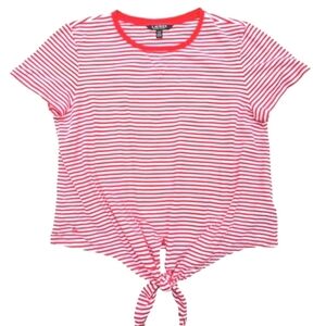 Lauren Ralph Lauren Red White Striped Knotted Tee